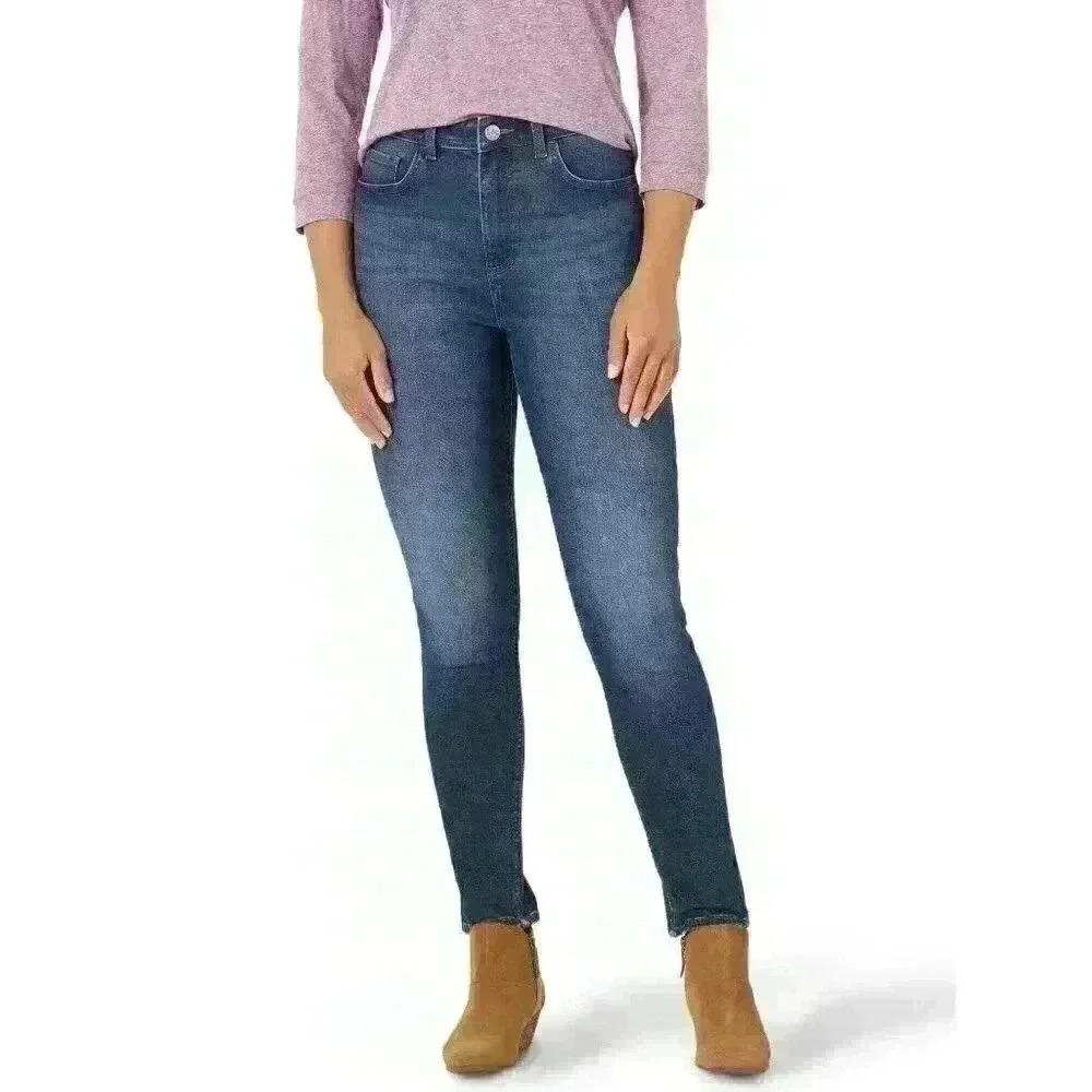 Lee Women's Heritage High Rise Skinny Jean Size 4M, 8M, 18M, 20M Blue Dark Wash